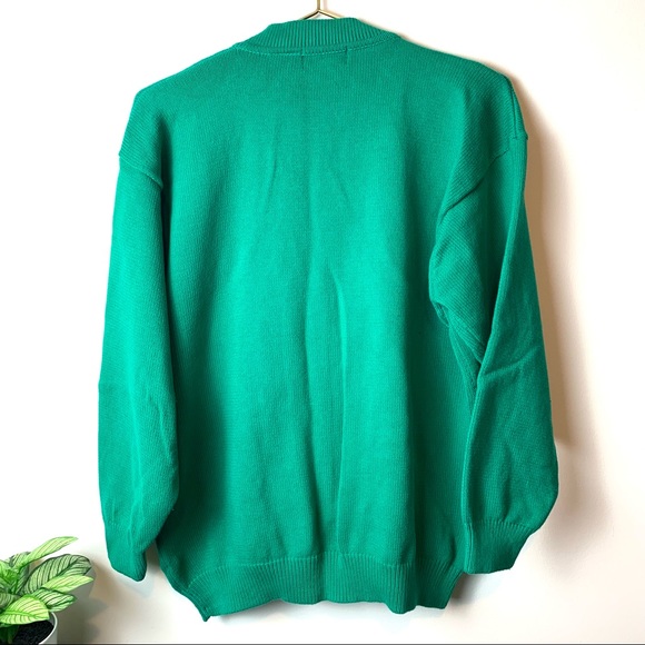 1980s Vintage Bay Club Men’s Green Cardigan Sweater Sz M - Picture 6 of 14